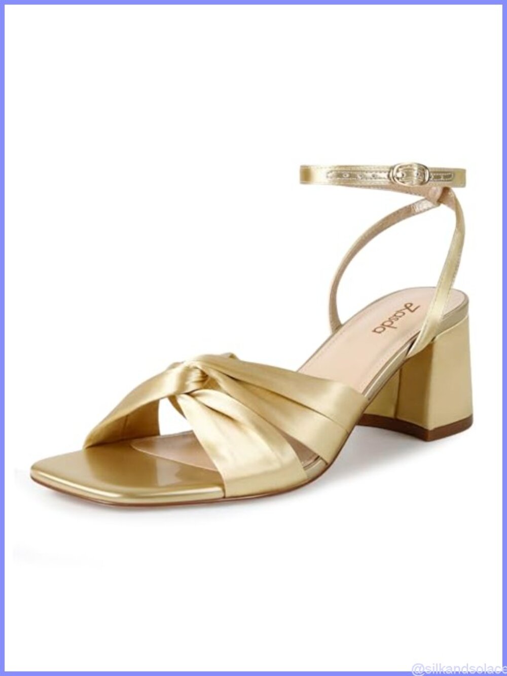 Satin Block Heel Sandals Square Toe Ankle Strap Dress Wedding Heels